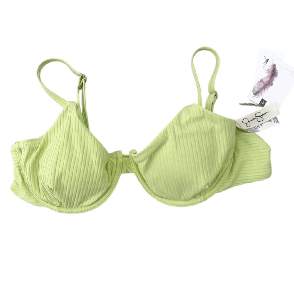 NWT‎ Jessica Simpson Ribbed Biniki Top Green/Celery Large